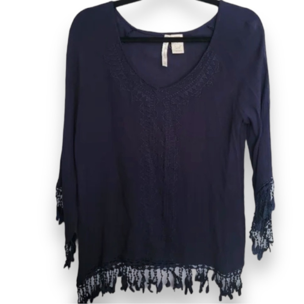 Simply Irresistible Navy Boho Fringe Tunic Blouse Top​​